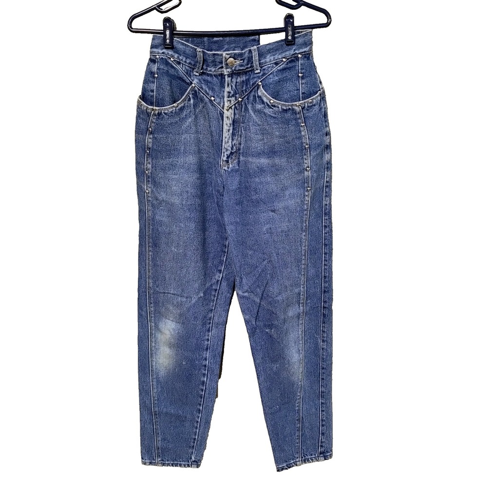 VTG 80s Bonjour Western Jeans Womens 10 Mom Studded High Waist Tapered Relaxed